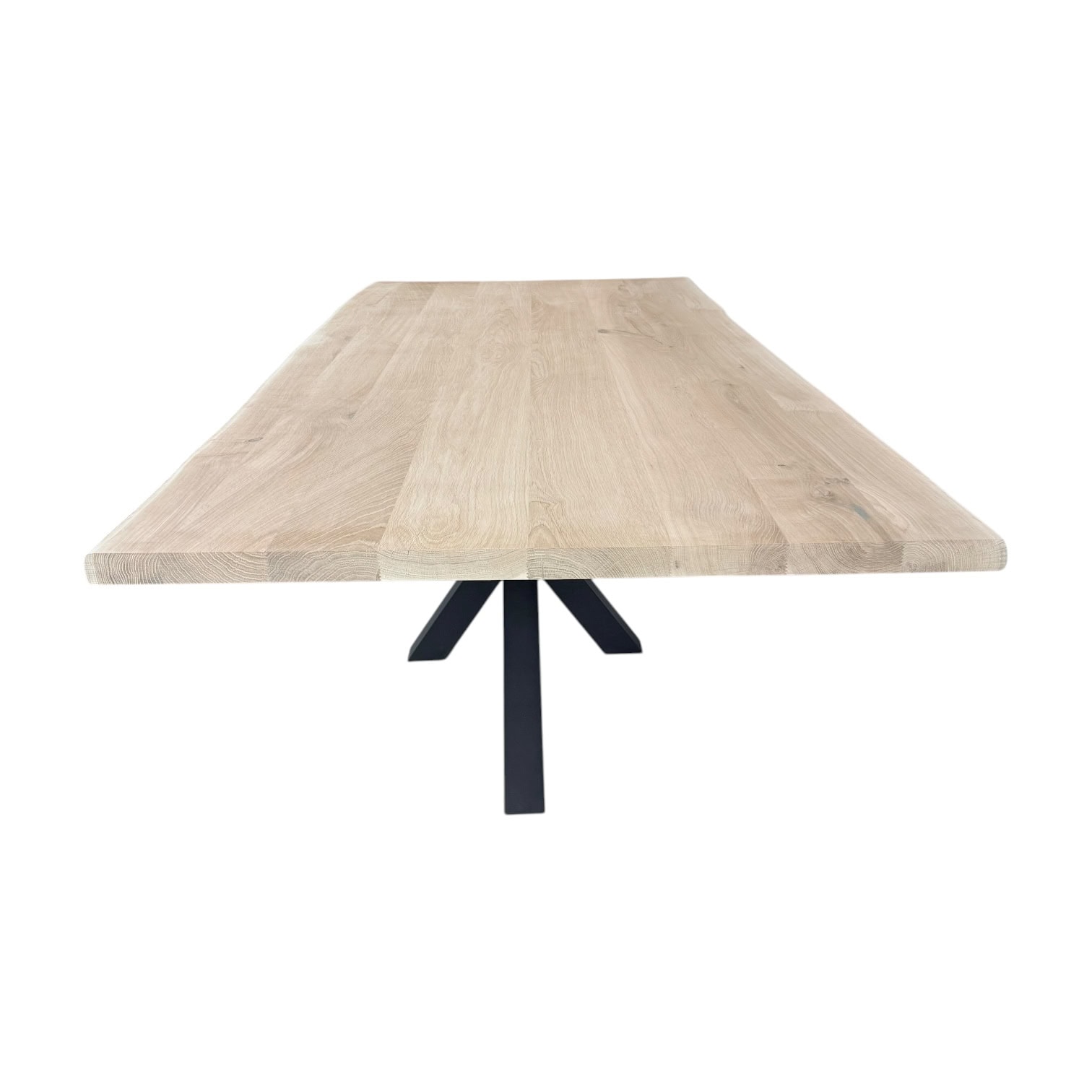 Massief eiken tafel boomstamkant met stalen matrixpoot - Afbeelding 5