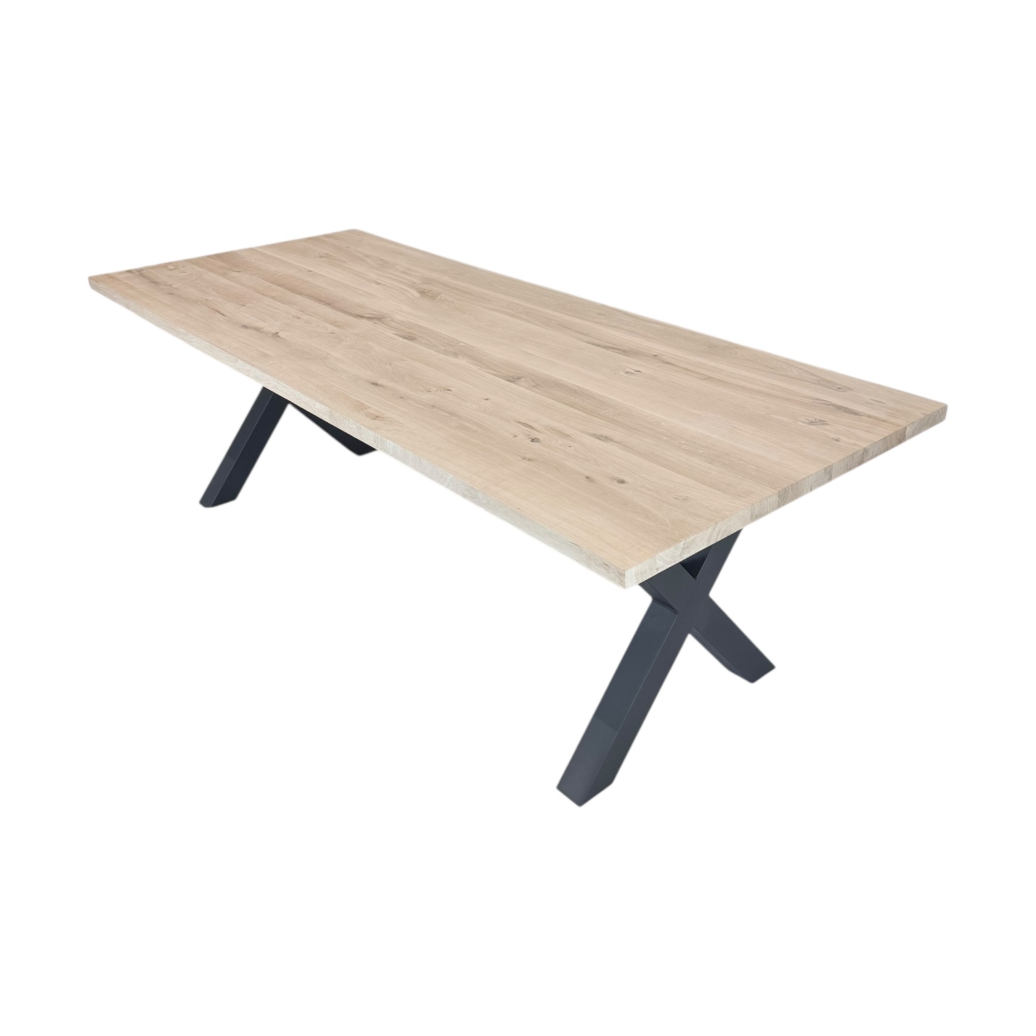 Massief eiken tafel recht met X-poten - Afbeelding 4