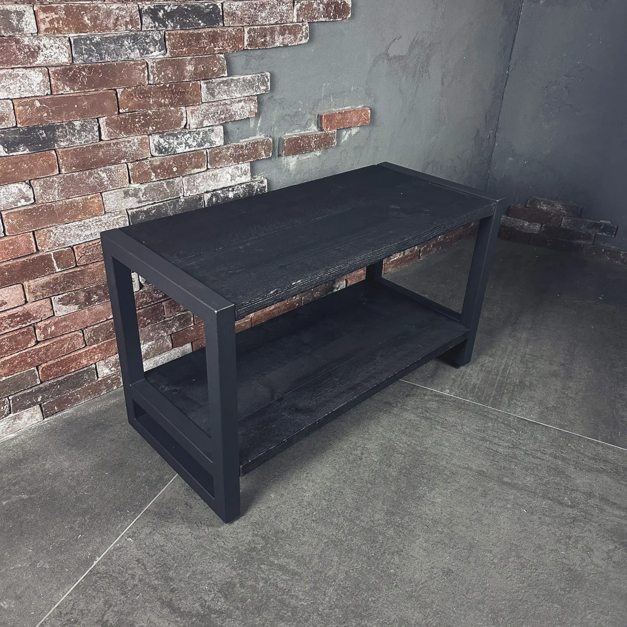 Schoenenrek Mat zwart hout met metaal - Afbeelding 3