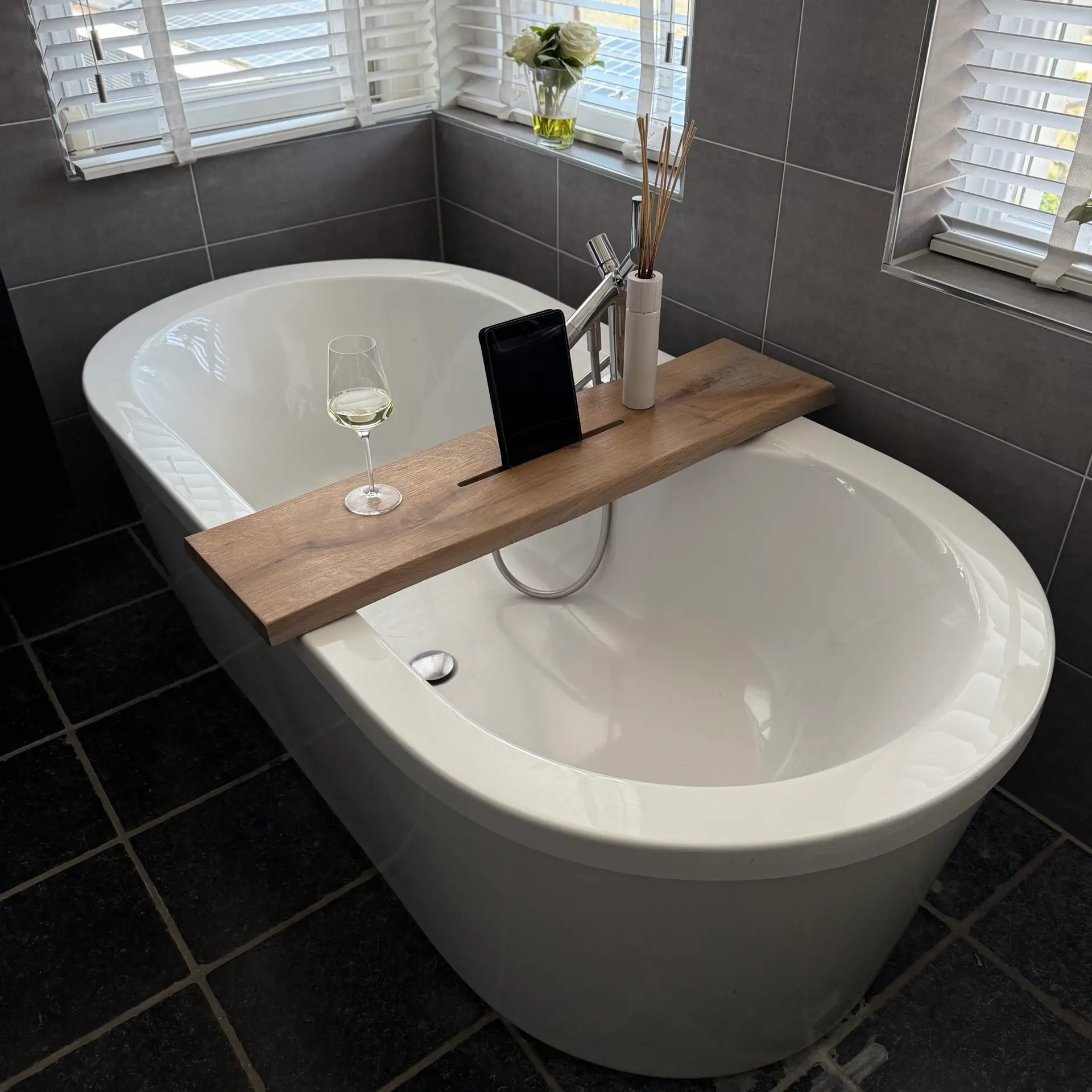 Badplank eikenhout boomstam Silver Grey