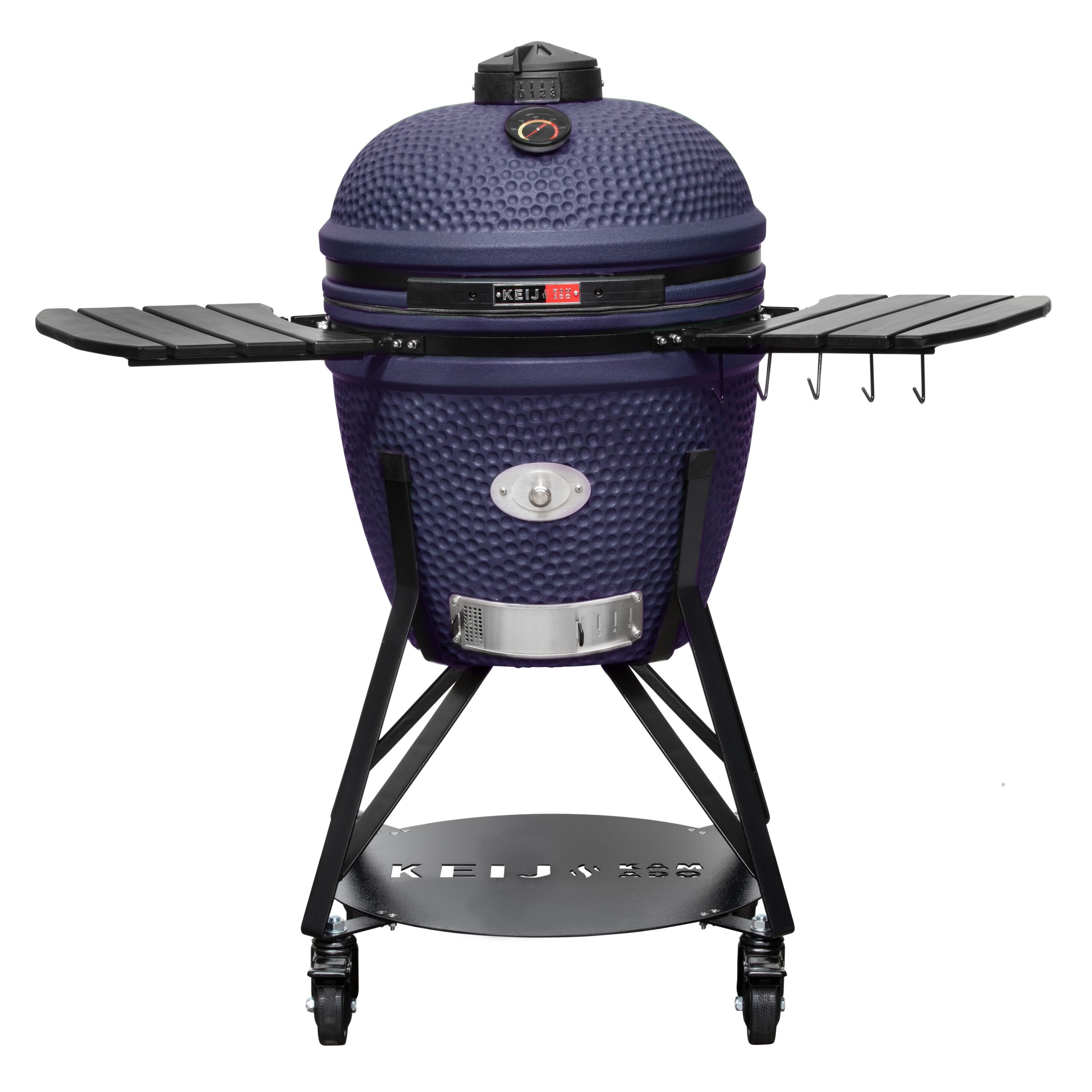 Keij Legend Large Blauw kamado – vooraanzicht met zijtafels