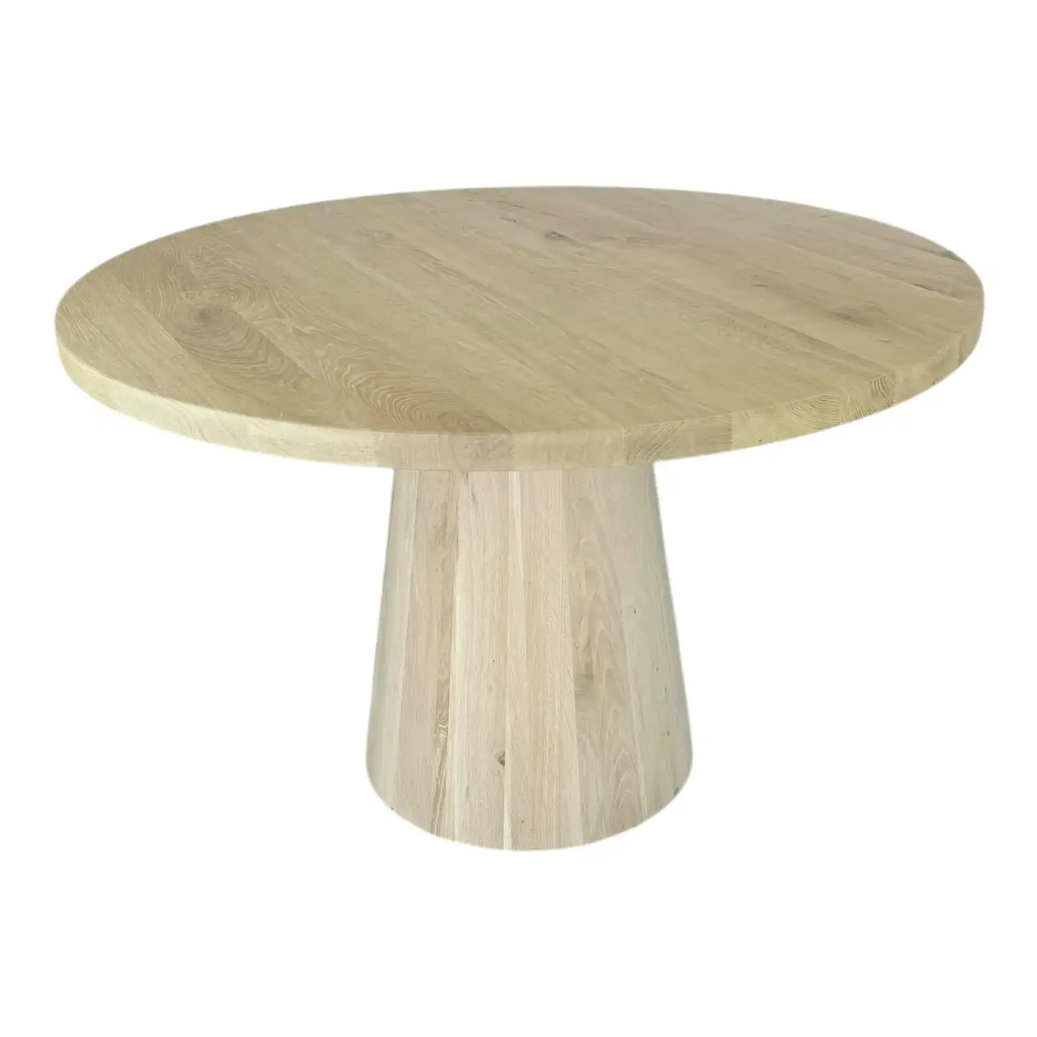 Massief eiken tafel rond houten kolompoot - Afbeelding 5