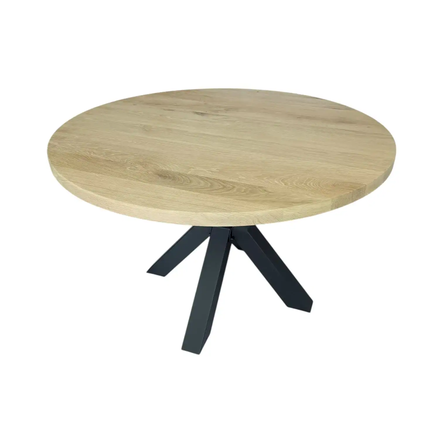 Massief eiken tafel rond met kruispoot - Afbeelding 4