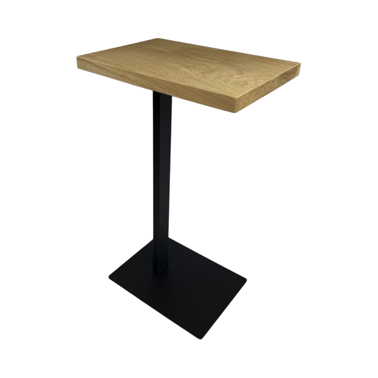 Bijzettafel 67cm hoog – massief eiken met stalen poot
