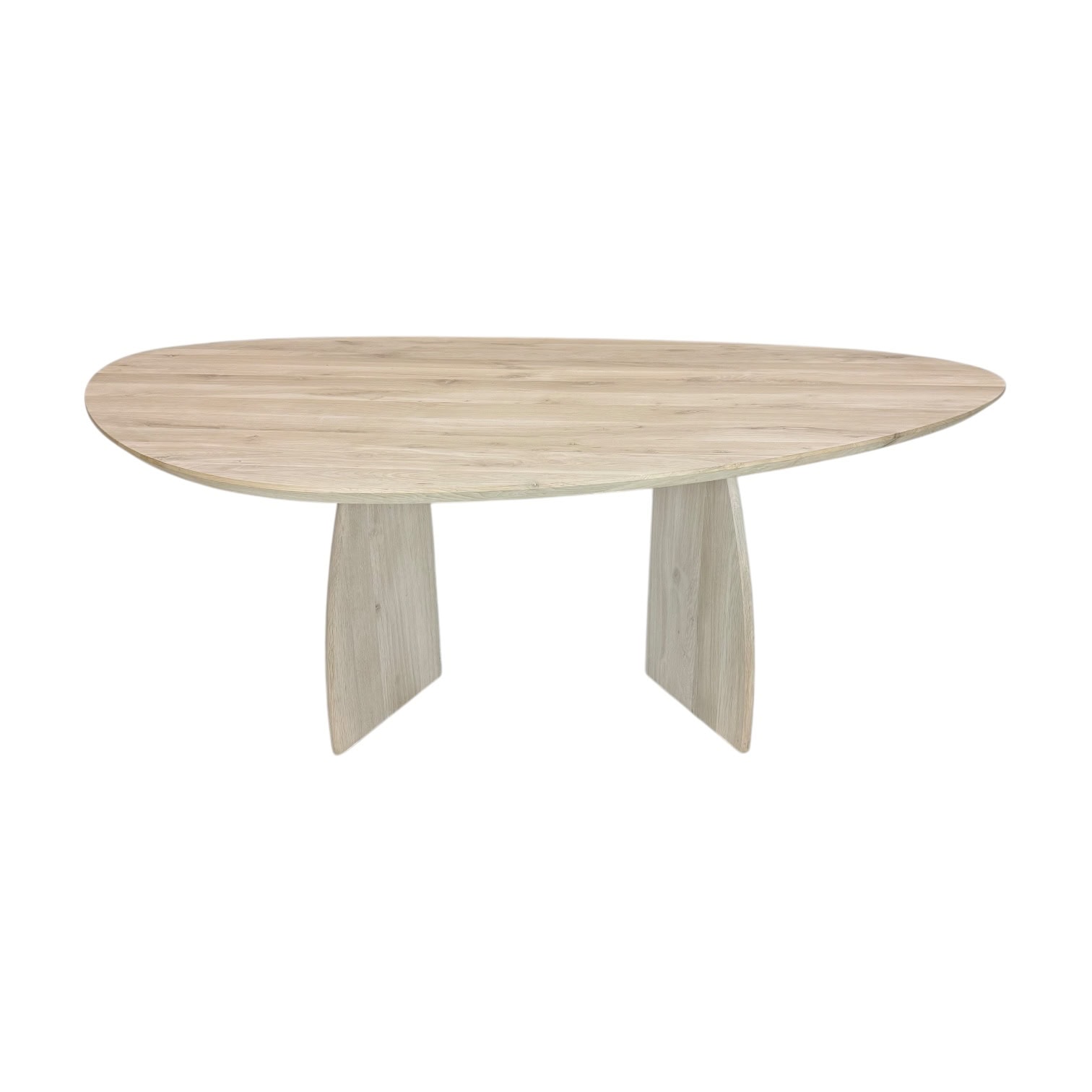 Massief eiken kiezel tafel met eiken driehoek poten - Afbeelding 3