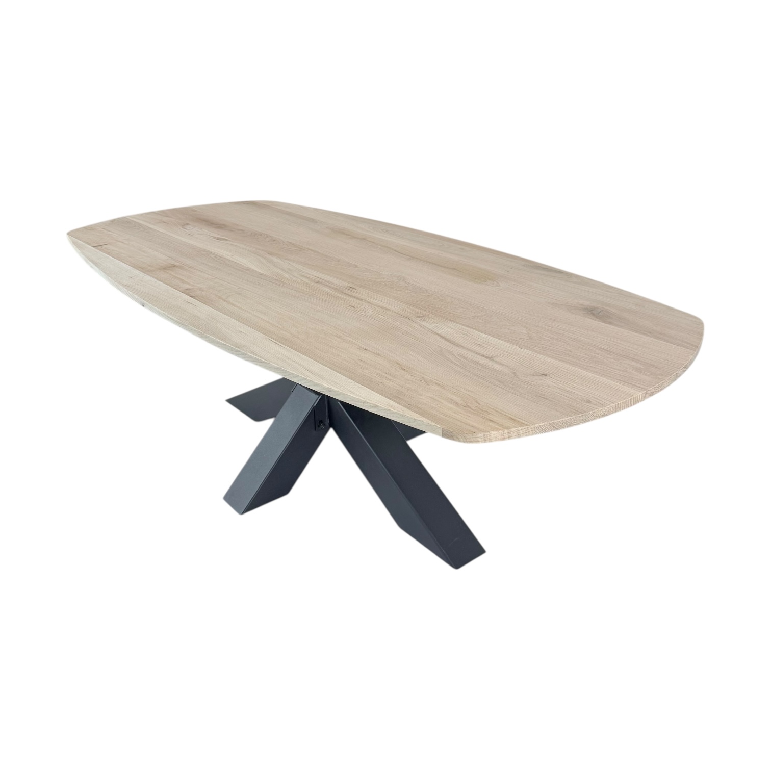 Eiken Deens ovale salontafel rechthoekig met stalen matrix poot - Afbeelding 6