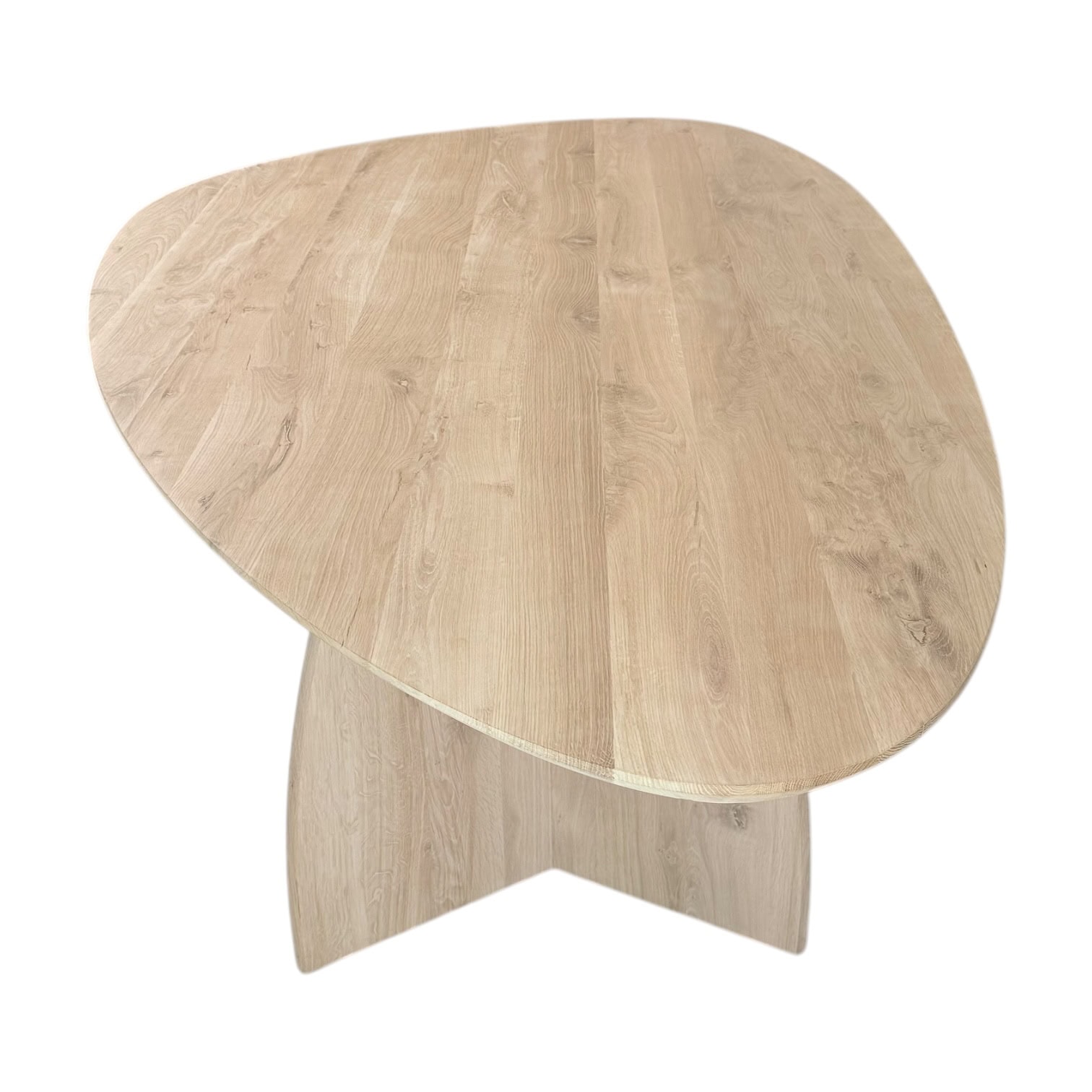Massief eiken kiezel tafel met eiken driehoek poten - Afbeelding 2